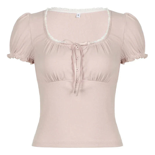 Fudus | Drawstring Rüsche Trim Bluse Tops Mode Designer T-shirts