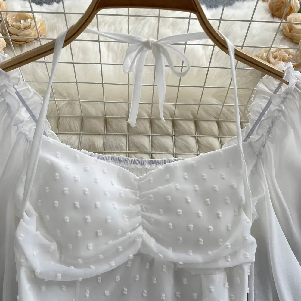 Fudus | Lantern Ärmel Schulterfrei Mode Designer Langarm Tops