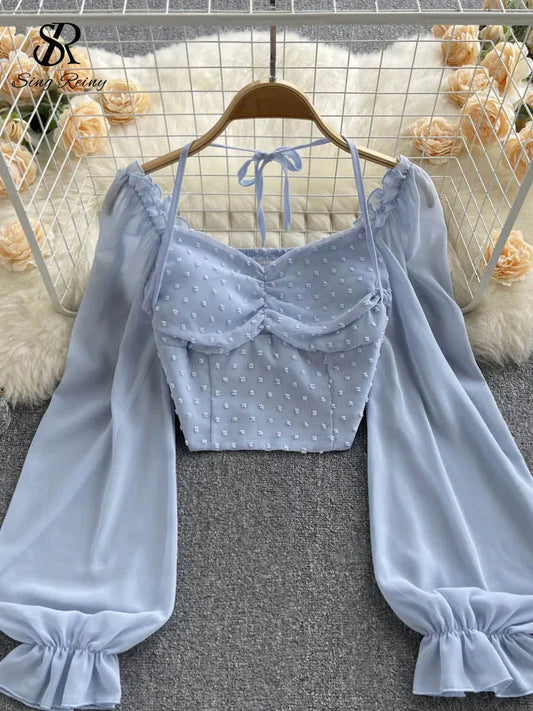 Fudus | Lantern Ärmel Schulterfrei Mode Designer Langarm Tops