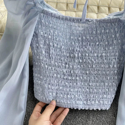 Fudus | Lantern Ärmel Schulterfrei Mode Designer Langarm Tops