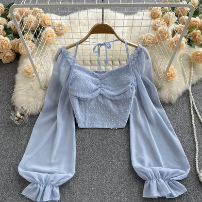 Fudus | Lantern Ärmel Schulterfrei Mode Designer Langarm Tops