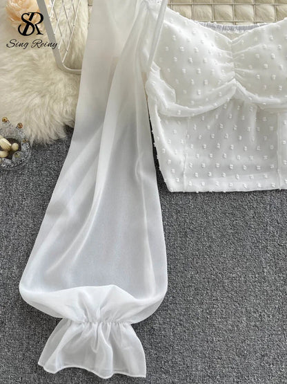 Fudus | Lantern Ärmel Schulterfrei Mode Designer Langarm Tops