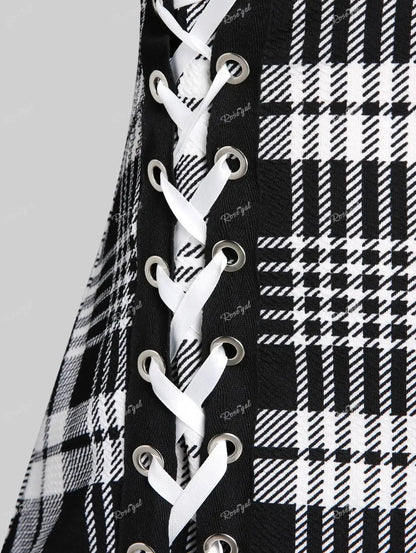 Fudus | Karo Rüschen Mode Designer Schnürtops