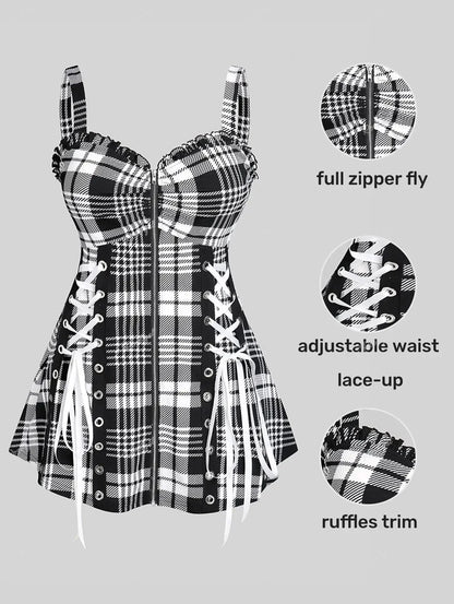 Fudus | Karo Rüschen Mode Designer Schnürtops