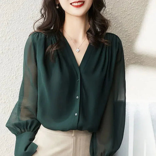 Fudus | Puff Ärmel Chiffon Bluse Mode Designer Langarm Oberteile