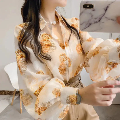 Fudus | Puff Ärmel Chiffon Bluse Mode Designer Langarm Oberteile