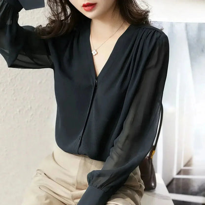 Fudus | Puff Ärmel Chiffon Bluse Mode Designer Langarm Oberteile