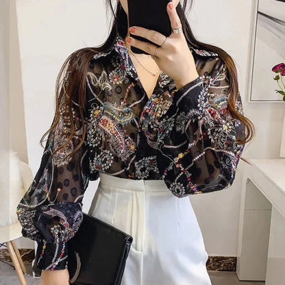 Fudus | Puff Ärmel Chiffon Bluse Mode Designer Langarm Oberteile