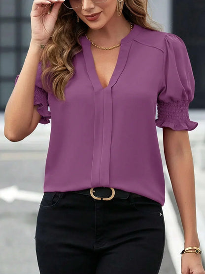 Fudus | Puffärmel V-ausschnitt Bluse Tops Mode Designer T-shirts