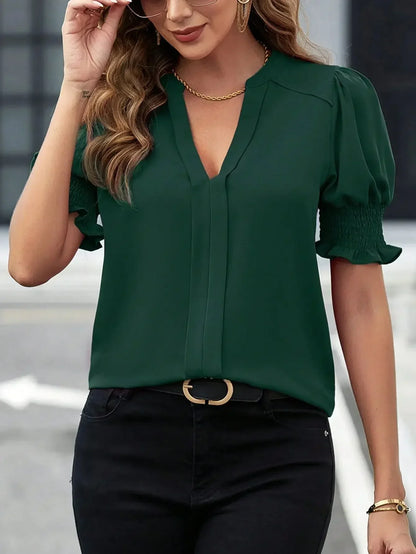 Fudus | Puffärmel V-ausschnitt Bluse Tops Mode Designer T-shirts