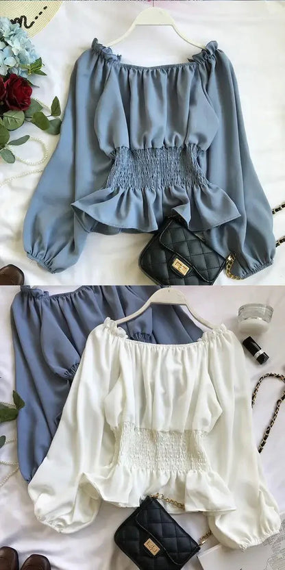 Fudus | Rüsche Trim Modedesigner Puffärmel Langarmoberteile
