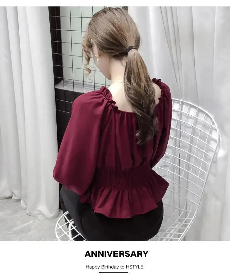 Fudus | Rüsche Trim Modedesigner Puffärmel Langarmoberteile