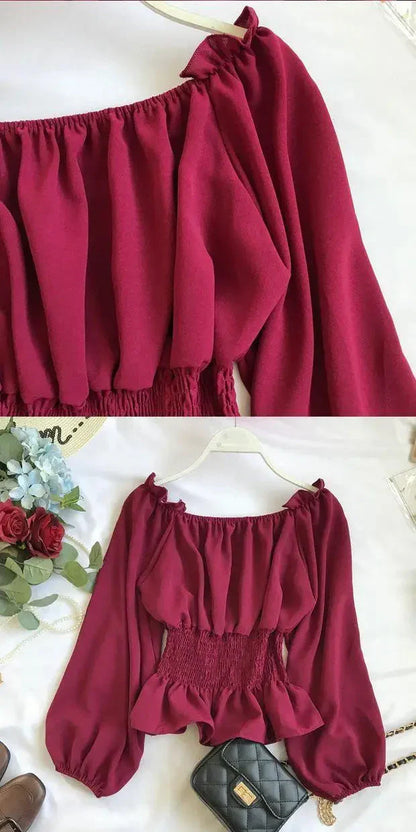 Fudus | Rüsche Trim Modedesigner Puffärmel Langarmoberteile