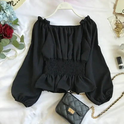 Fudus | Rüsche Trim Modedesigner Puffärmel Langarmoberteile