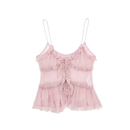 Fudus | Rüschbogen Gebunden Crop Tops Modedesigner Tops