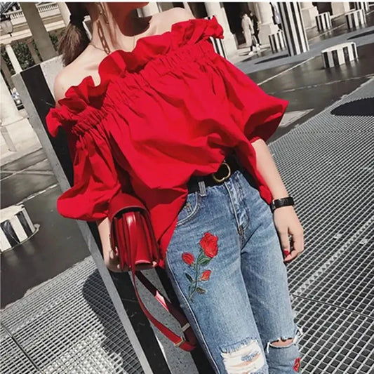 Fudus | Rüschendes Modedesigner Puffärmel Tops T-shirts