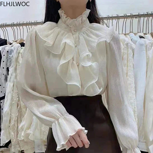 Fudus | Rüsche Puff Ärmel Mode Designer Langarm Tops
