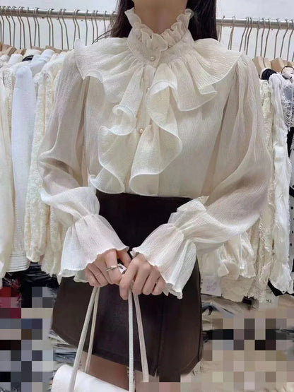 Fudus | Rüsche Puff Ärmel Mode Designer Langarm Tops