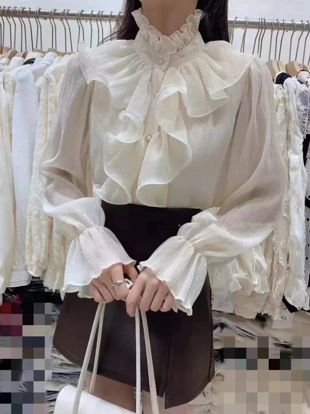 Fudus | Rüsche Puff Ärmel Mode Designer Langarm Tops