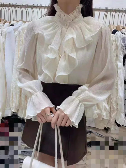 Fudus | Rüsche Puff Ärmel Mode Designer Langarm Tops