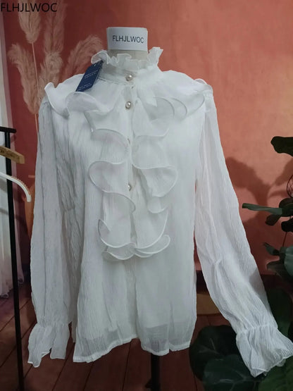 Fudus | Rüsche Puff Ärmel Mode Designer Langarm Tops