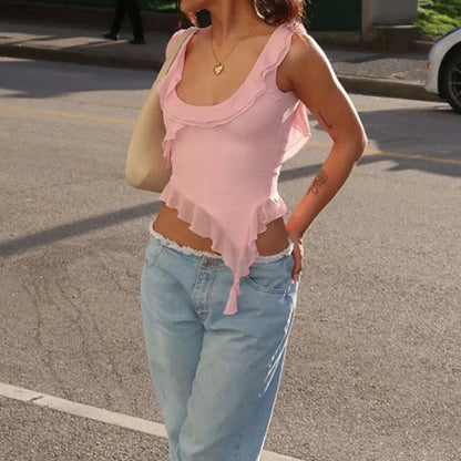 Fudus | Rüschen Chiffon Unregelmäßige Mode Designer Trägertops