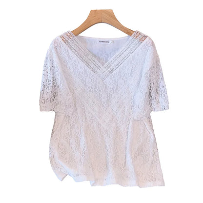 Fudus | Tops V-ausschnitt Spitze 4-9xl Mode Designer T-shirts
