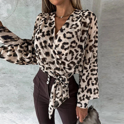Fudus | V Neck Bluse Mode Designer Knopf Laterne Langarm Tops