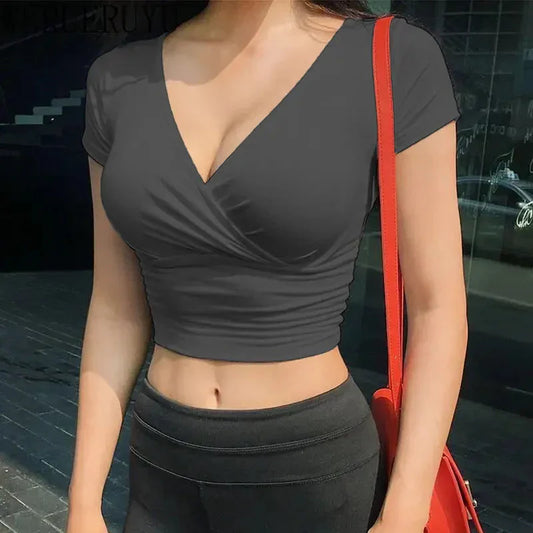 Fudus | V Neck Crop Tops Mode Designer T-shirts